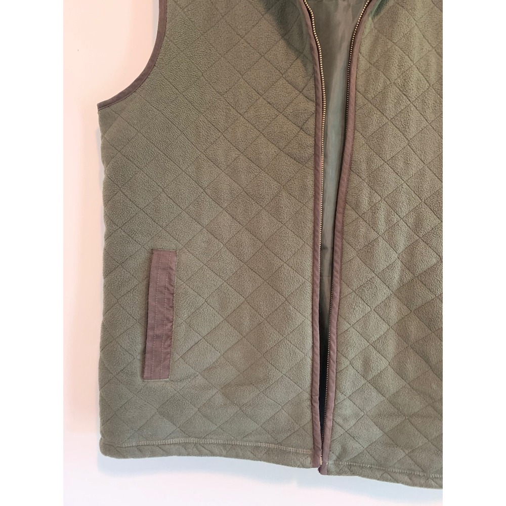 PG Field Heritage Mens Quilted Fleece Vest Olive Green Brown Trim Large